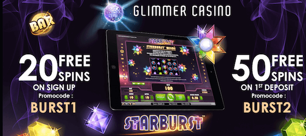 glimmer casino starburst free spins codes